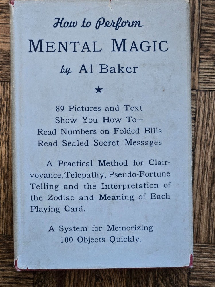 How to Perform Mental Magic by Al Baker (1st Ed., 1949) Dust Jacket