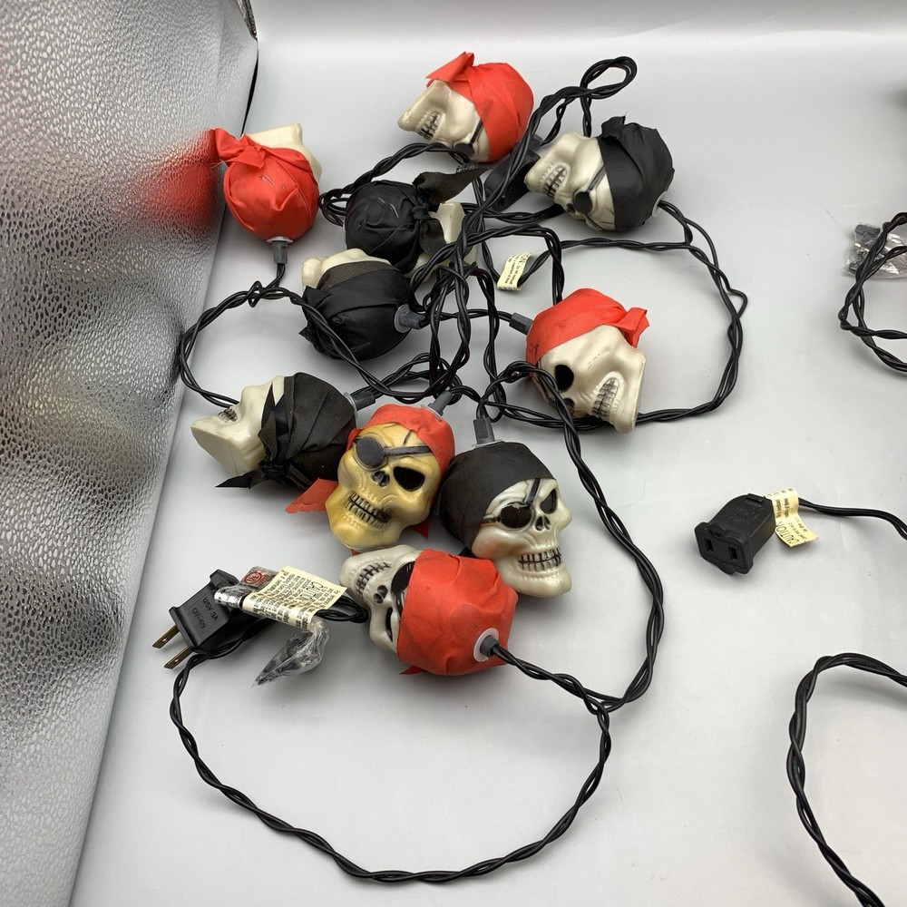 Vintage Halloween Pirate Skull Blow Mold String Lights 2 Sets - 19 Total READ