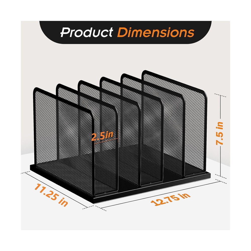 Kuntine.B Desk File Organizer 5 Sections Upright Mesh Desktop Organizer File ...