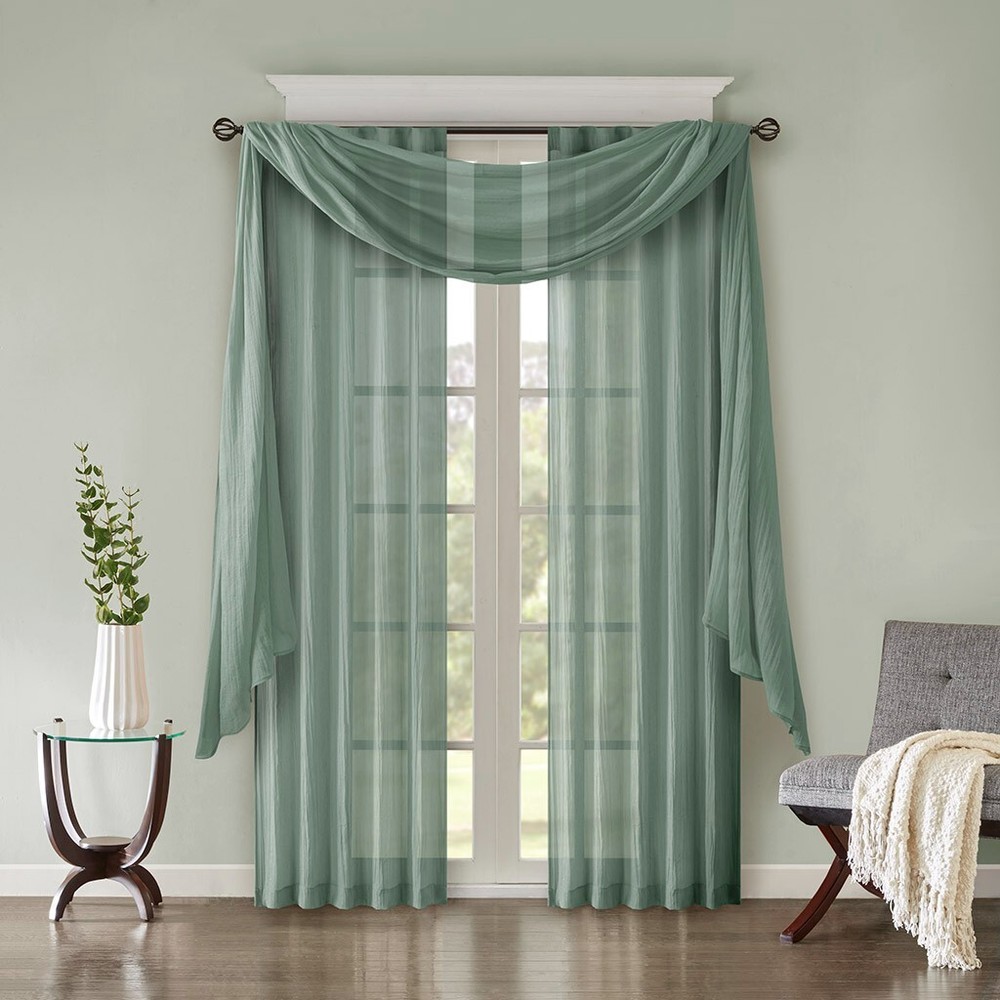Madison Park Harper Solid Crushed Semi Sheer 84" x 84" Window Panel PAIR - Aqua