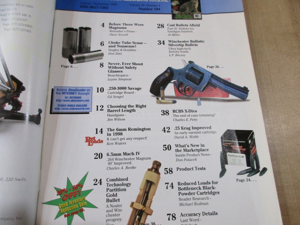 Handloader Magazine Reloading Journal NO 194 August 1998 (w1)