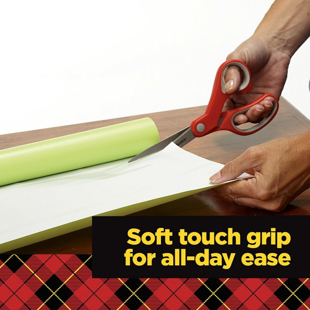Scotch 8 Inch Multi-Purpose Scissors, Great for Everyday 1 Count, Red/Grey
