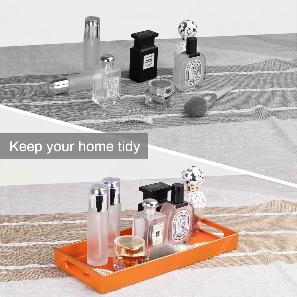 Orange Vanity Tray Plastic Decorative Tray Rectangular Tray with Handles Bath...