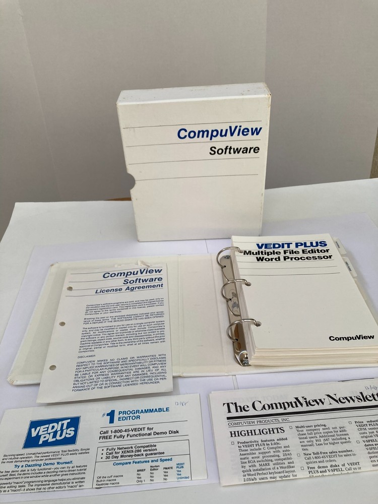 CompuView VEDIT PLUS - Boxed User/Programming/Reference Manual-V2.03/2.33 - 1986