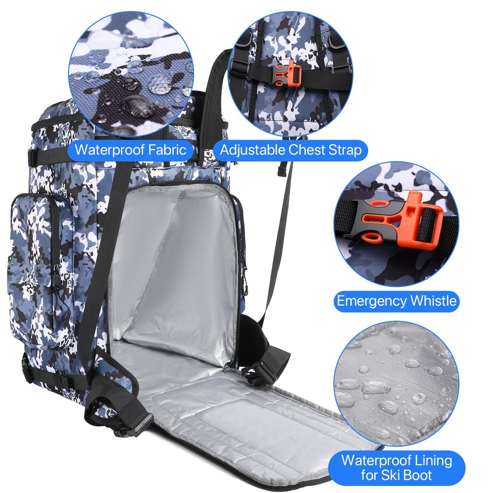 masterwow Ski Boot Bag Backpack, 60L Ski Boot Bag Waterproof Travel Backpack ...