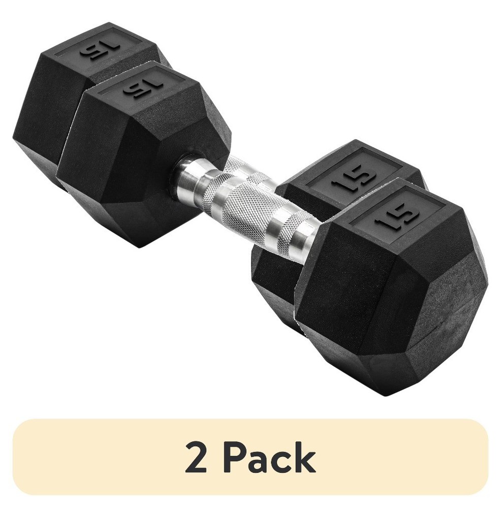 (2 pack) 15lb Rubber Hex Dumbbell, Single