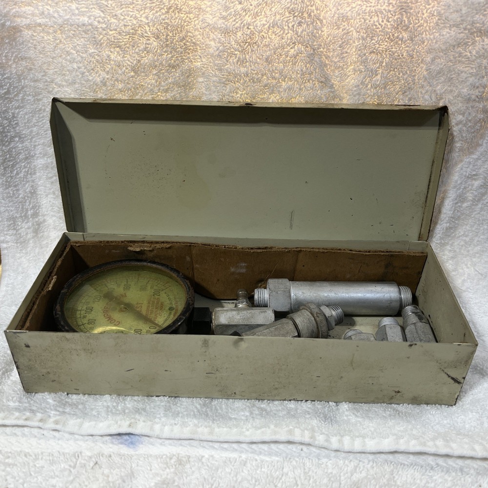 Vintage  Compression Tester With Metal Box And Accessories