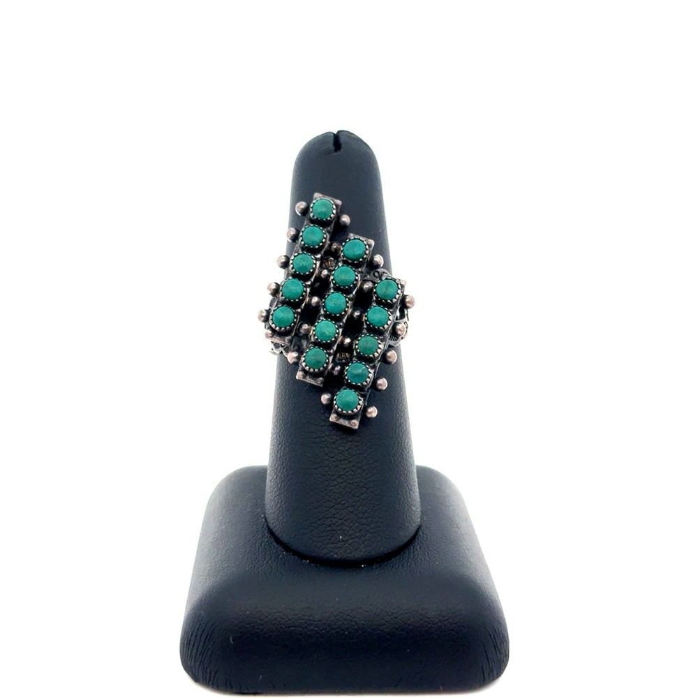 Native American 925 Sterling Silver Snake Eye Malachite 15 Stone Statement Ring