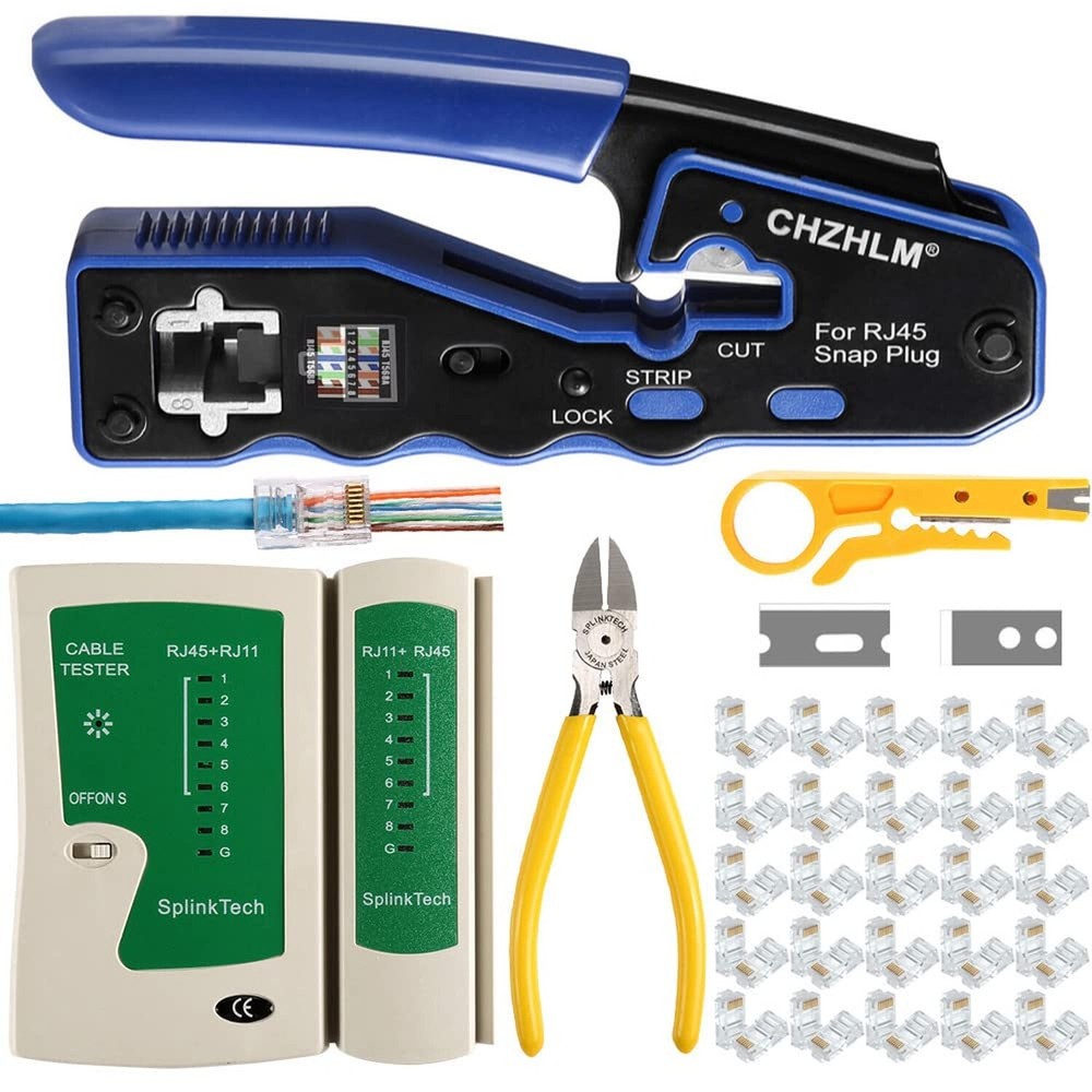 Pass Through Crimper RJ45 Crimp Tool Kit RJ45 Crimping tool Stripper Cutter C...