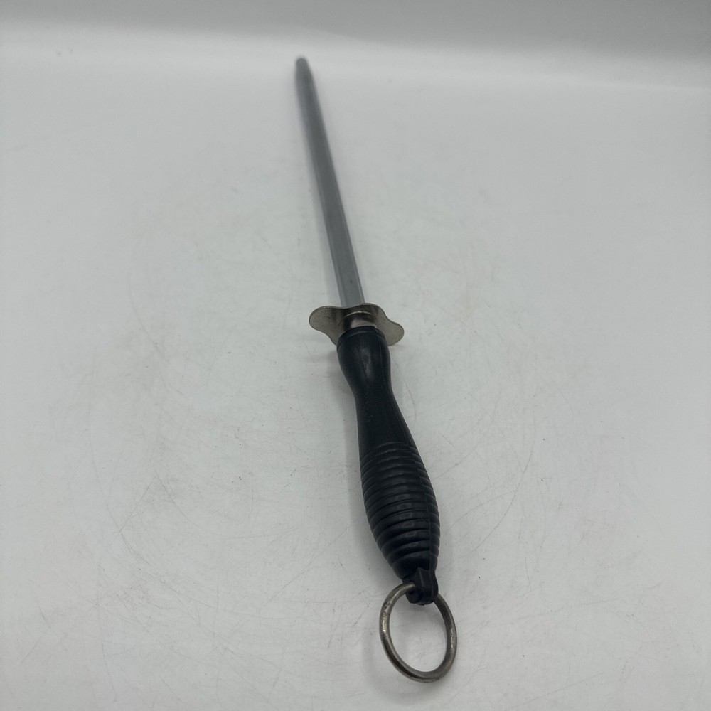 Knife Sharpener Handheld Honing Rod Plastic Black Handle 12" Hangs