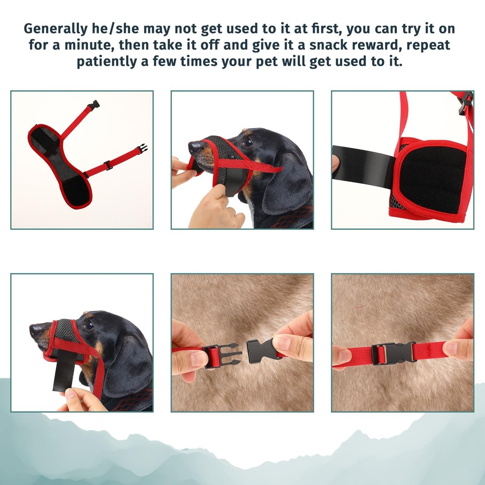 Soft Nylon Muzzle Breathable Mesh Fabric Anti Barking Adjustable Red Small