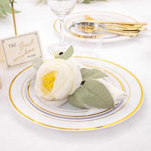210 Piece Plastic Dinnerware Set, Include: 30 Dinner Gold 210PCS（30 Guests）