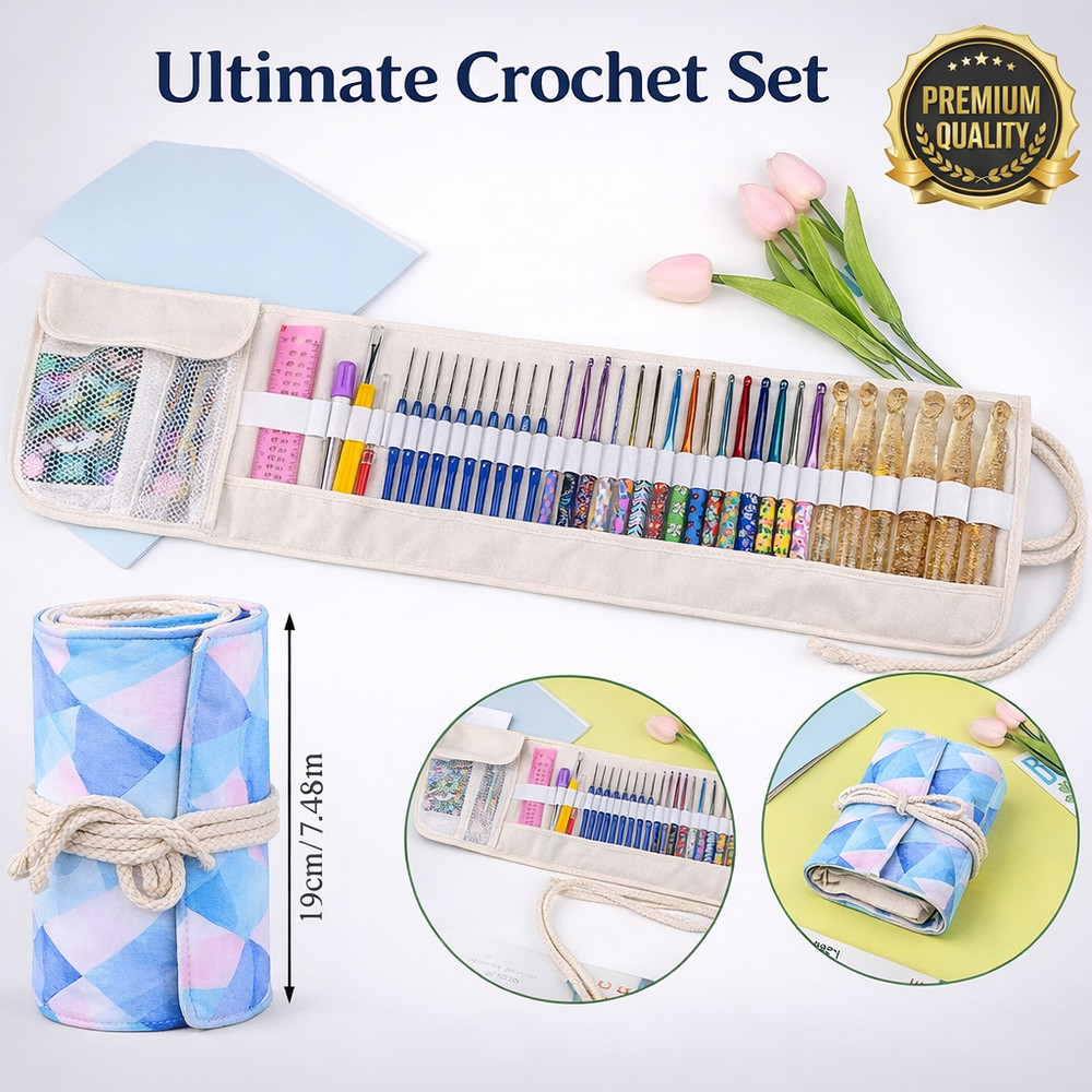 116PCS Crochet Hooks Set Ergonomic Kit with Case DIY Tools for Beginners