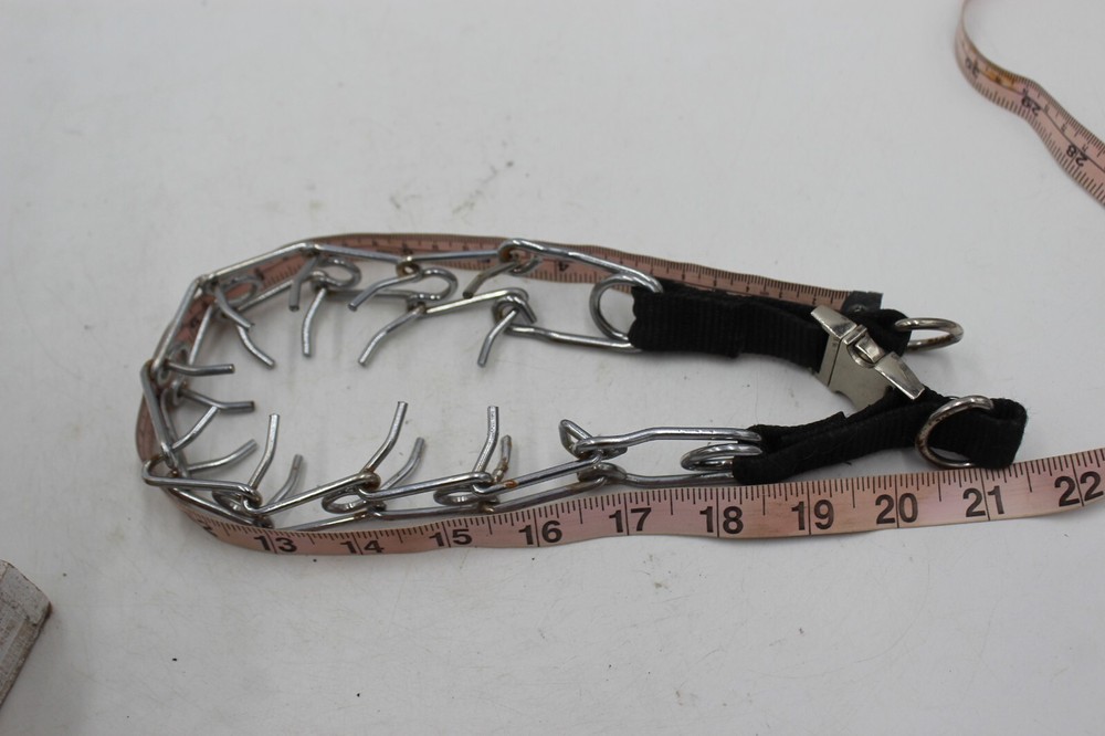 ~20" Dog Training Collar Prongs Clip Medium? Black Silver Nice Buckle NO PULL