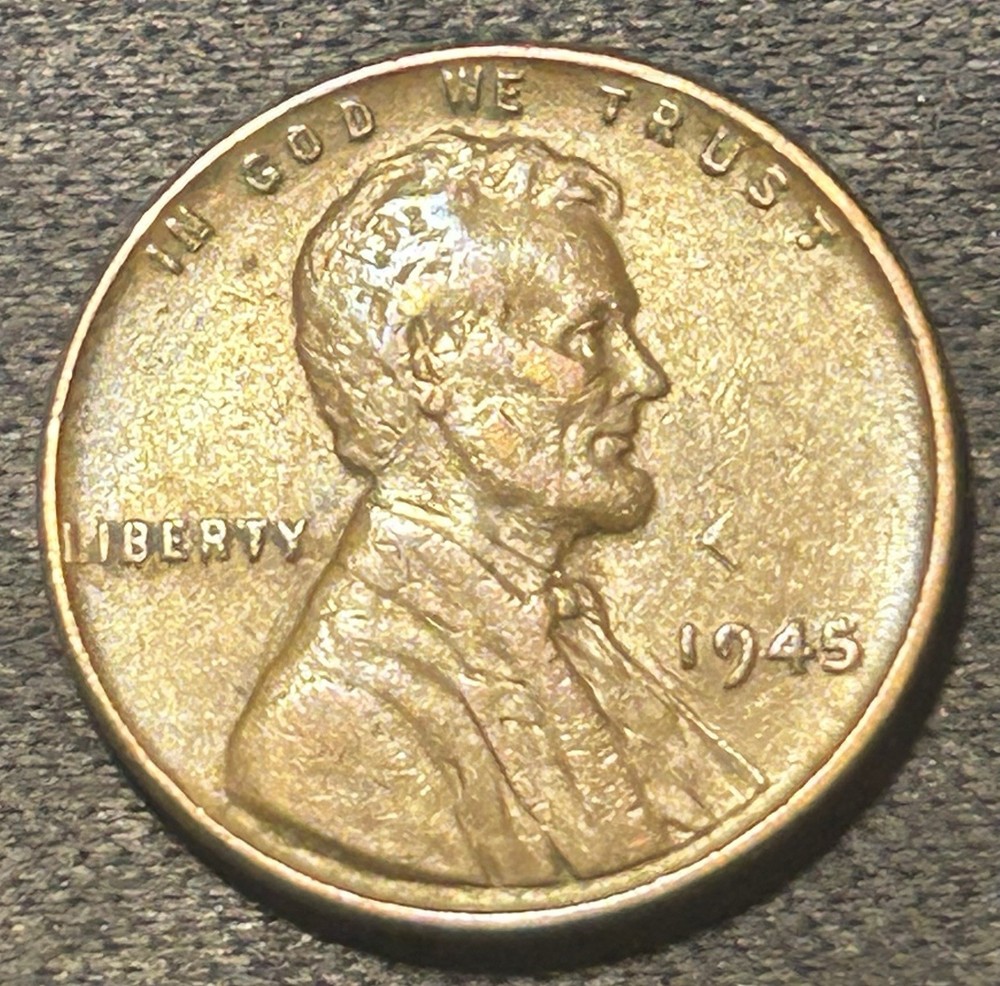 1945-P Lincoln Penny Struck Though Cloth