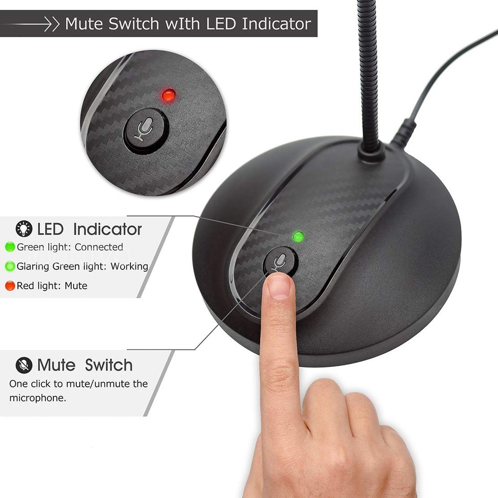 USB Microphone, 360 Degree Adjustable Gooseneck Design, Mute Button & LED Ind...