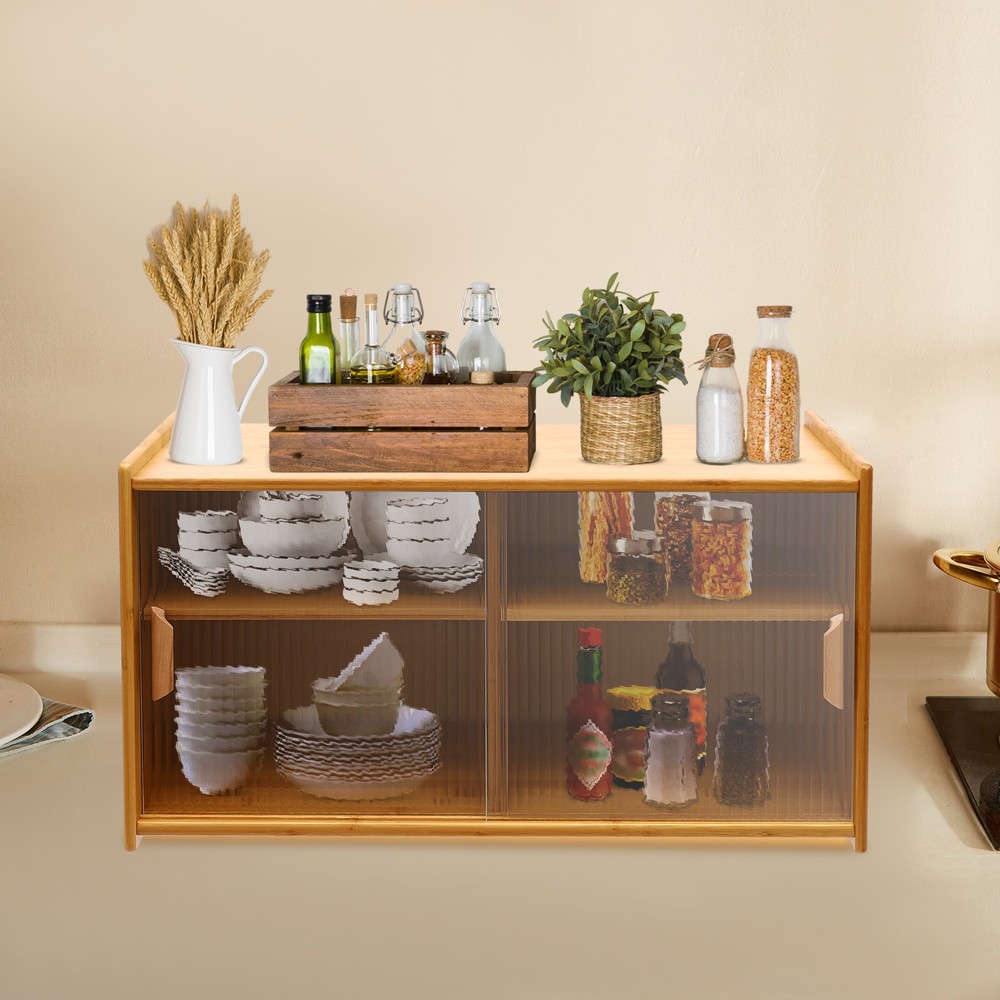 Kitchen Pantry Cabinet with Doors Wall Mounted, Countertop Cupboard 2-Tier
