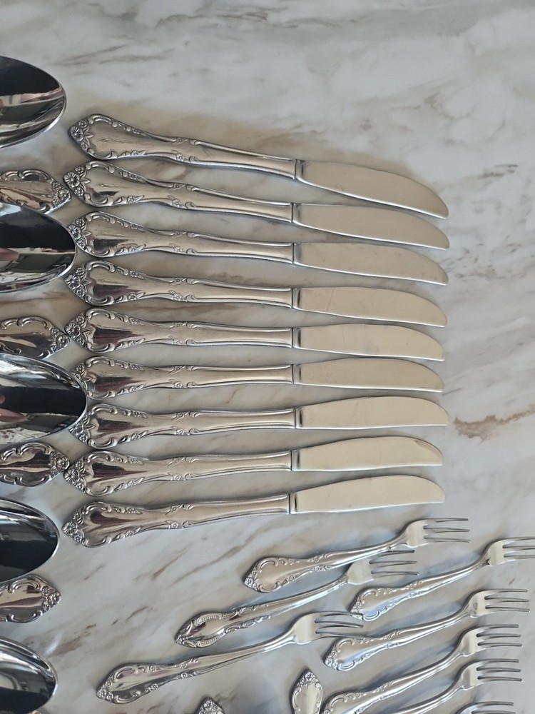 STAINLESS Korea Florette FLATWARE ROSE PATTERN 73 PIECES