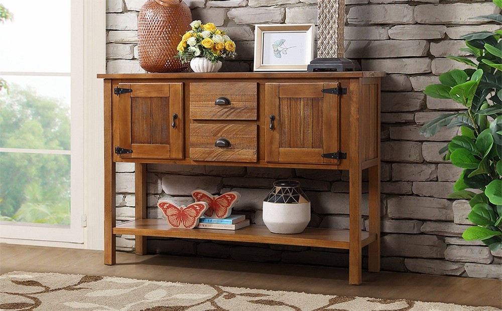 46'' Solid Wood Sideboard Retro Console Table with 2 Drawers & Cabinets