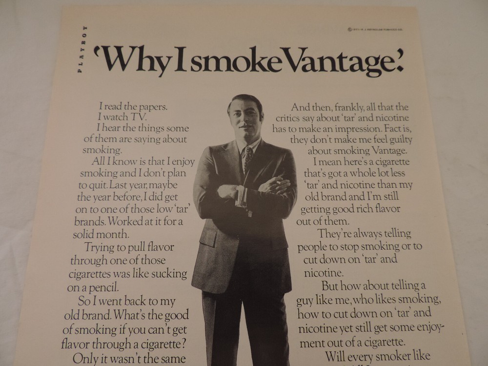1972 VANTAGE Cigarettes Full Page Black & White Print Advertisement