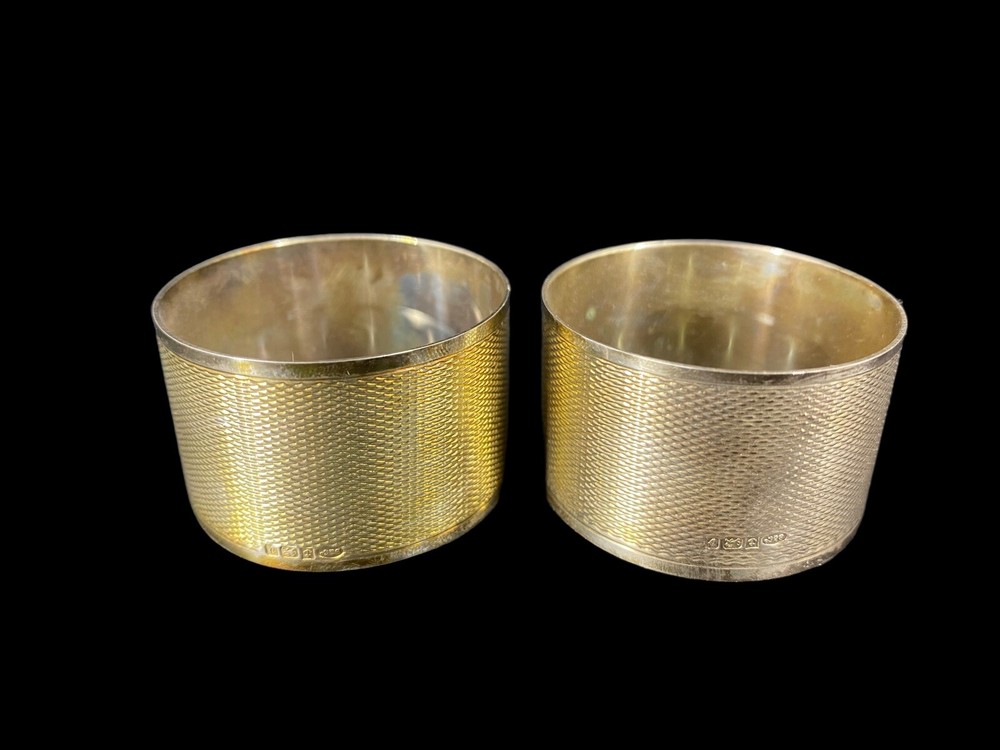 Vintage B&Co Sterling Silver Napkin Rings Engine Turned Pattern