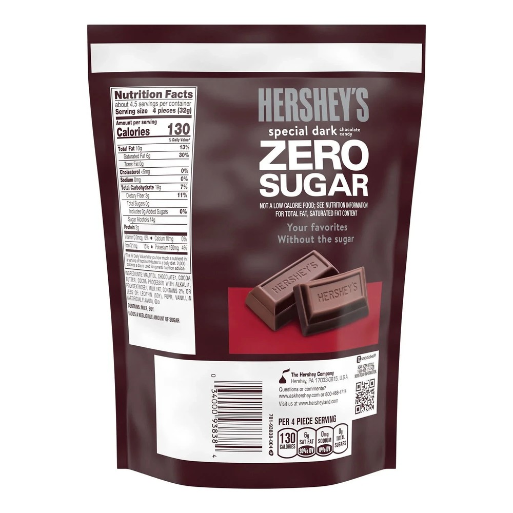 Hershey's Special Dark Zero Sugar Chocolate Candy, Bag 5.1 oz...
