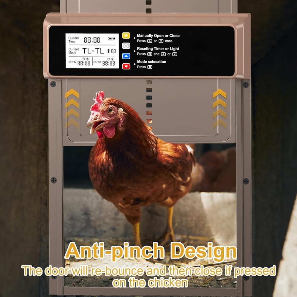 Solar-Powered Automatic Chicken Coop Door with LCD & Remote Control, 8.2' Width