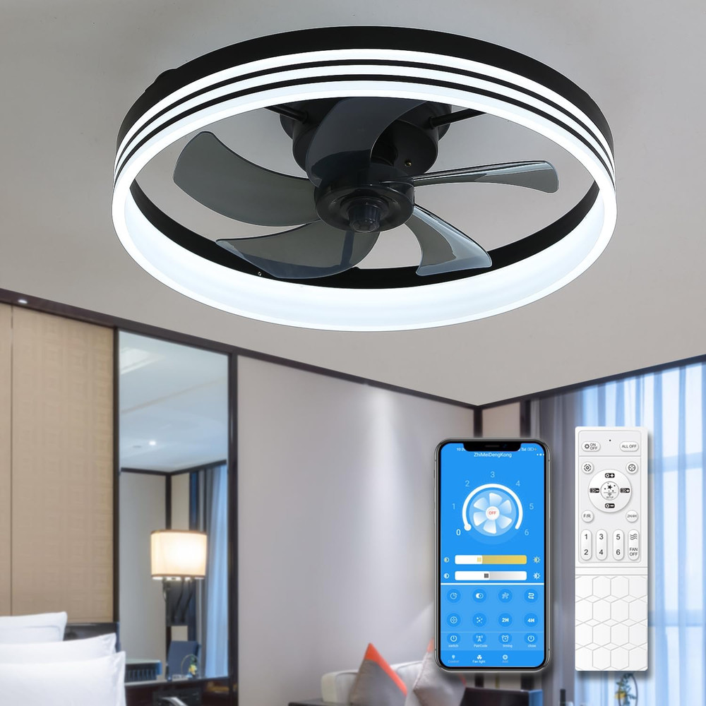20" Modern Ceiling Fans with Lights and Remote, Flush Mount Bladeless Dimmable C