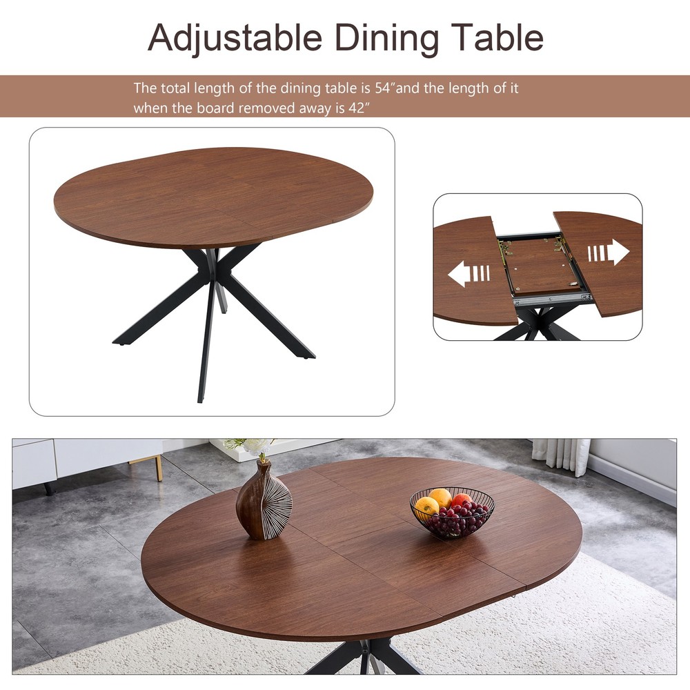 Extendable Round Dining Table - Space-Saving Dining Table with Sturdy Metal L
