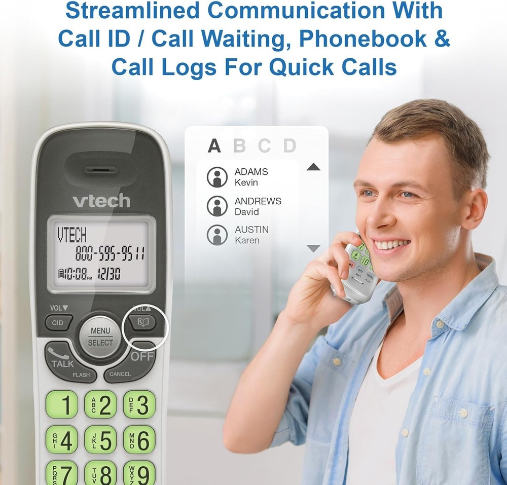 Cordless Phone with DECT 6.0, Full-Duplex Speakerphone, Lighted Display, Back...