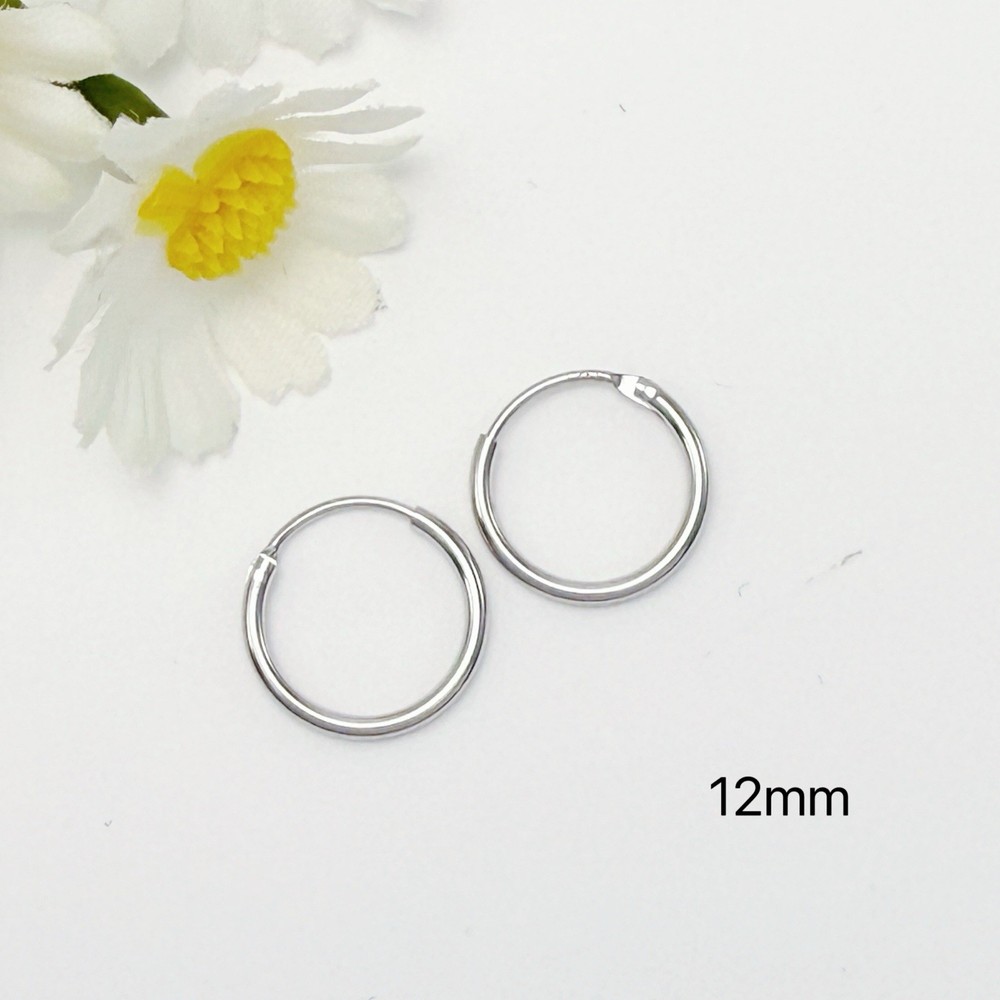 Solid 925 Silver Plain Hoops Earrings- Small Medium Sleep Wear Long Last Huggie