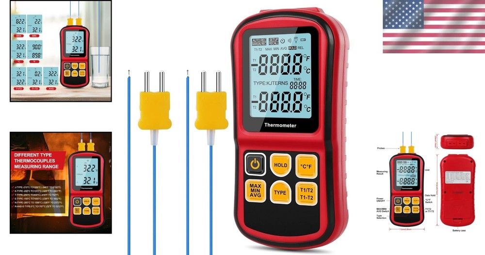 Compact Dual Probe Thermometer with K-Type Thermocouple Wire