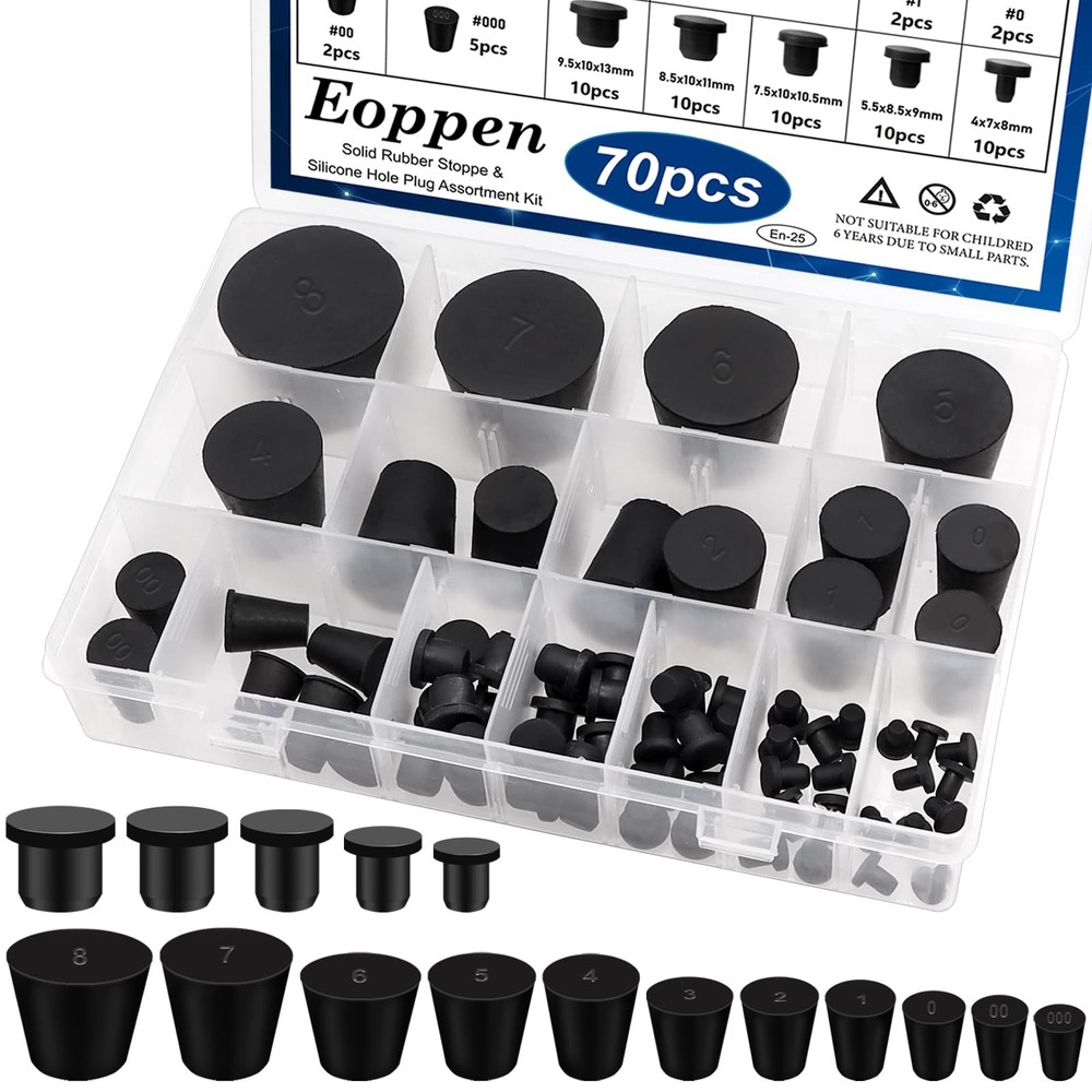 70Pcs 16 Sizes Solid Rubber Stoppe & Silicone Hole Plug Assortment Kit Flexib...