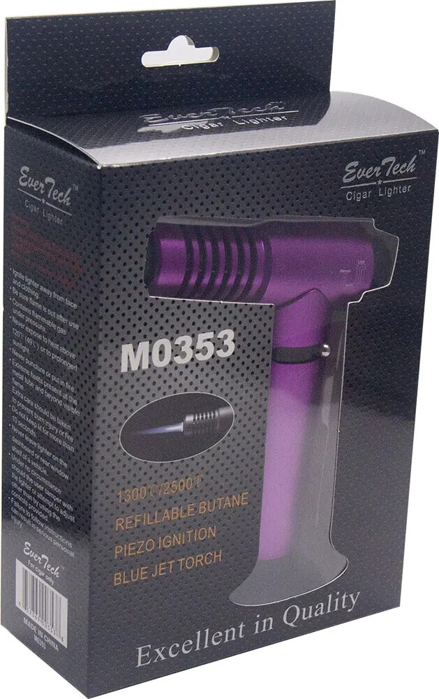 Jet Butane Torch Lighter Safety Lock & Adjustable Flame Refillable Purple