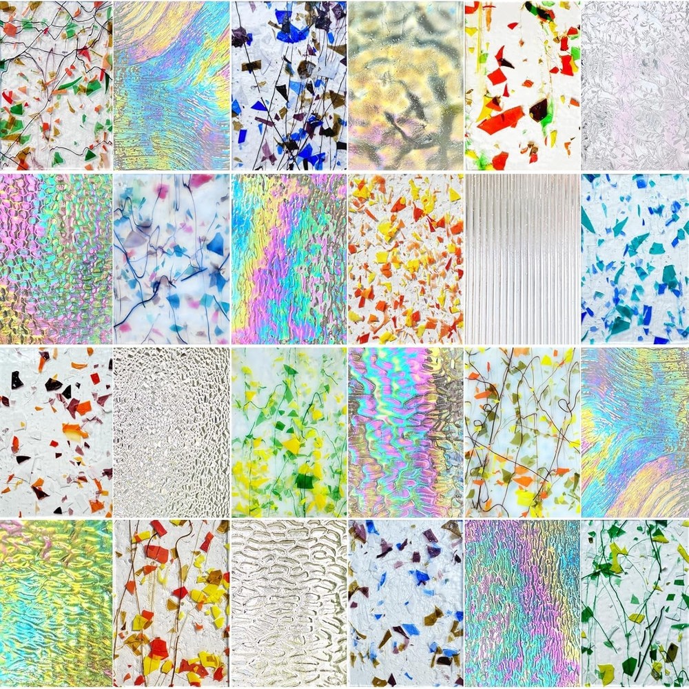 Versatile 24-Pack Iridescent Stained Glass Sheets - 4 x 6 Inch Craft Essentials
