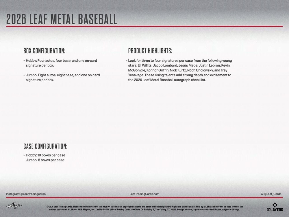 2026 Leaf Metal Baseball Jumbo Box