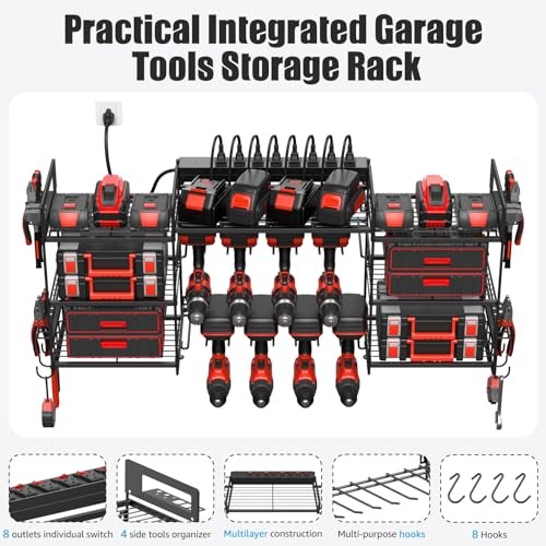 Power Tool Organizer Wall Mount, Large Tools and Battery Storage 6FT Black