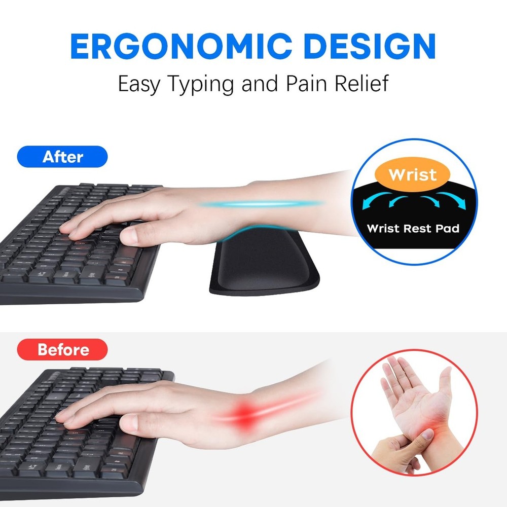 Keyboard Wrist Rest Pad 2 Pack, Memory Foam Computer Keyboard Pad, Easy Typin...