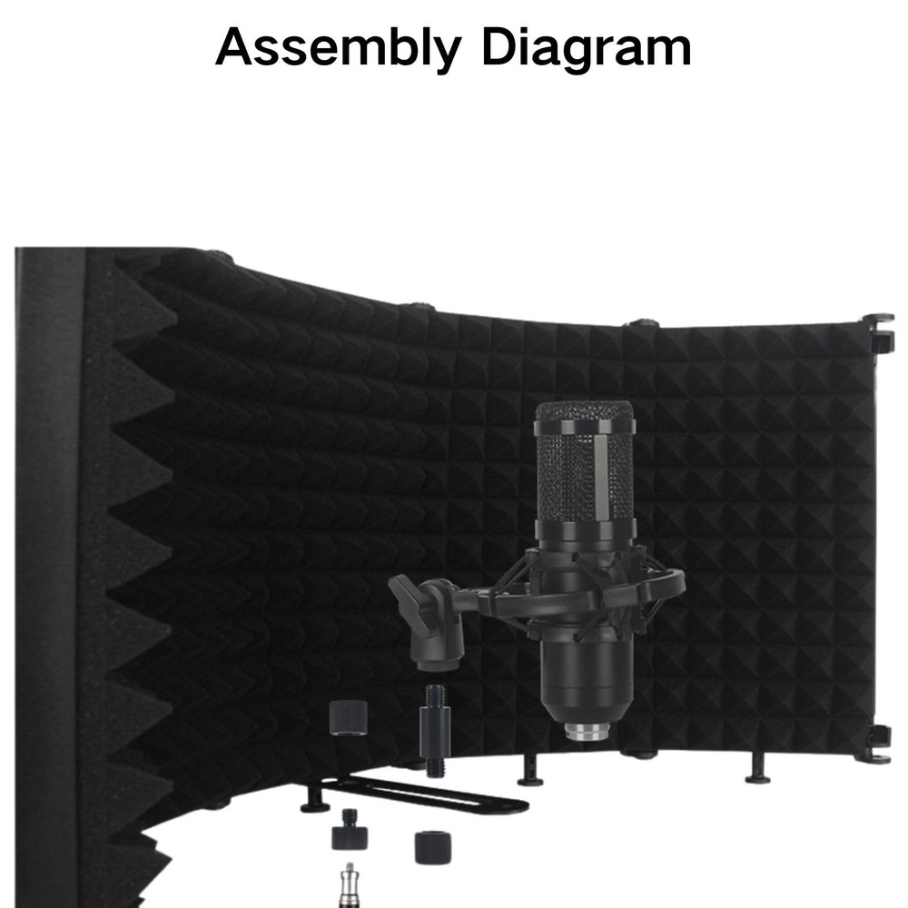 Microphone Isolation Shield, 5 Panel Sound Shield with Pop Filter and Tripod Sta
