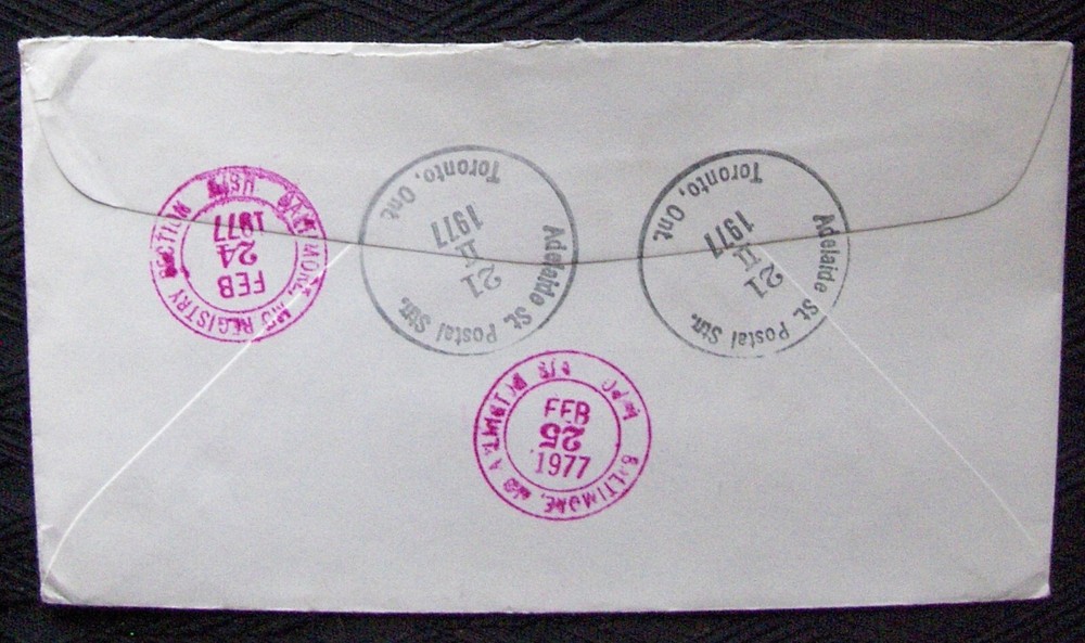 Canada: Registered letter posted 1977 sent to Baltimore.