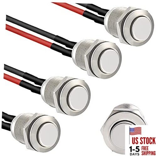 5pcs 12mm Momentary Push Button Switch Silver Shell with pre 12mm Silver Shell