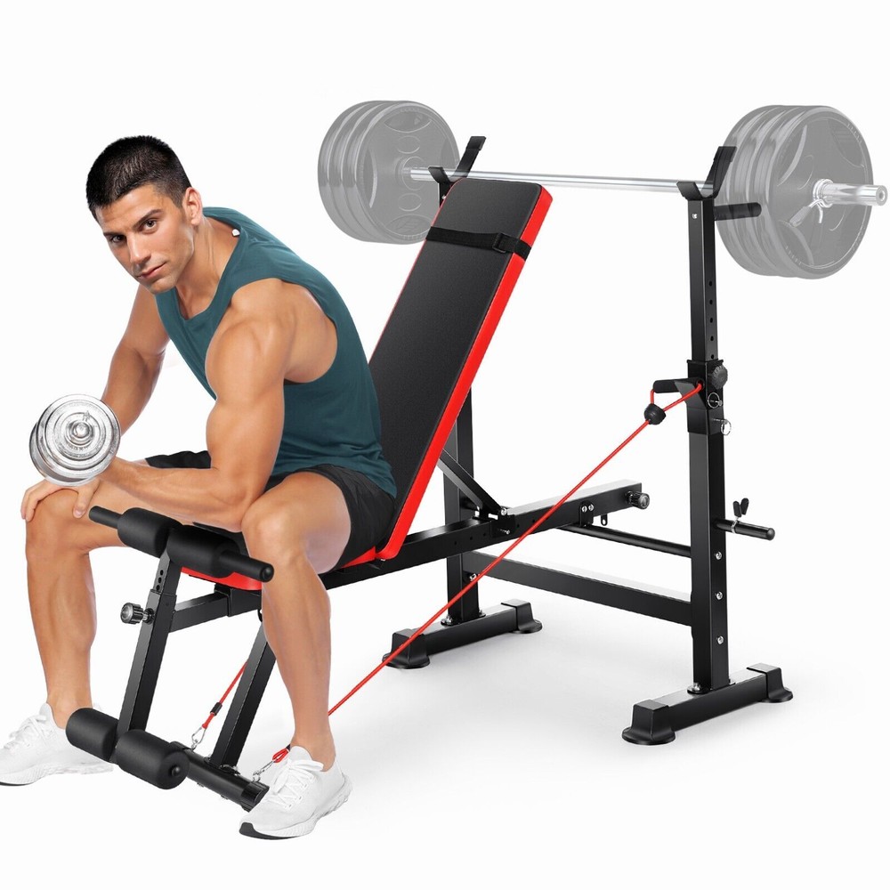 600lbs Adjustable Weight Bench Set w/Squat Barbell Rack Foldable Workout Bench⚡