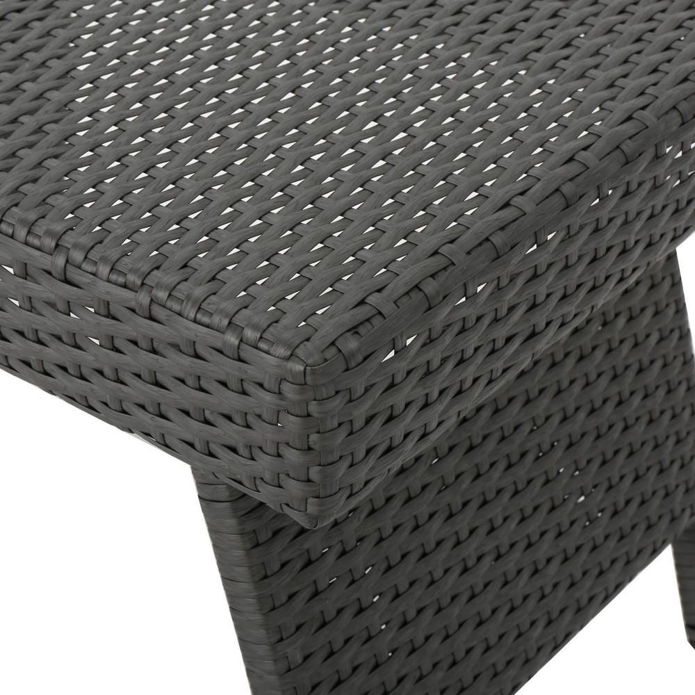 Wicker Snack Table – Transitional , Iron Frame, No Assembly, Perfect for