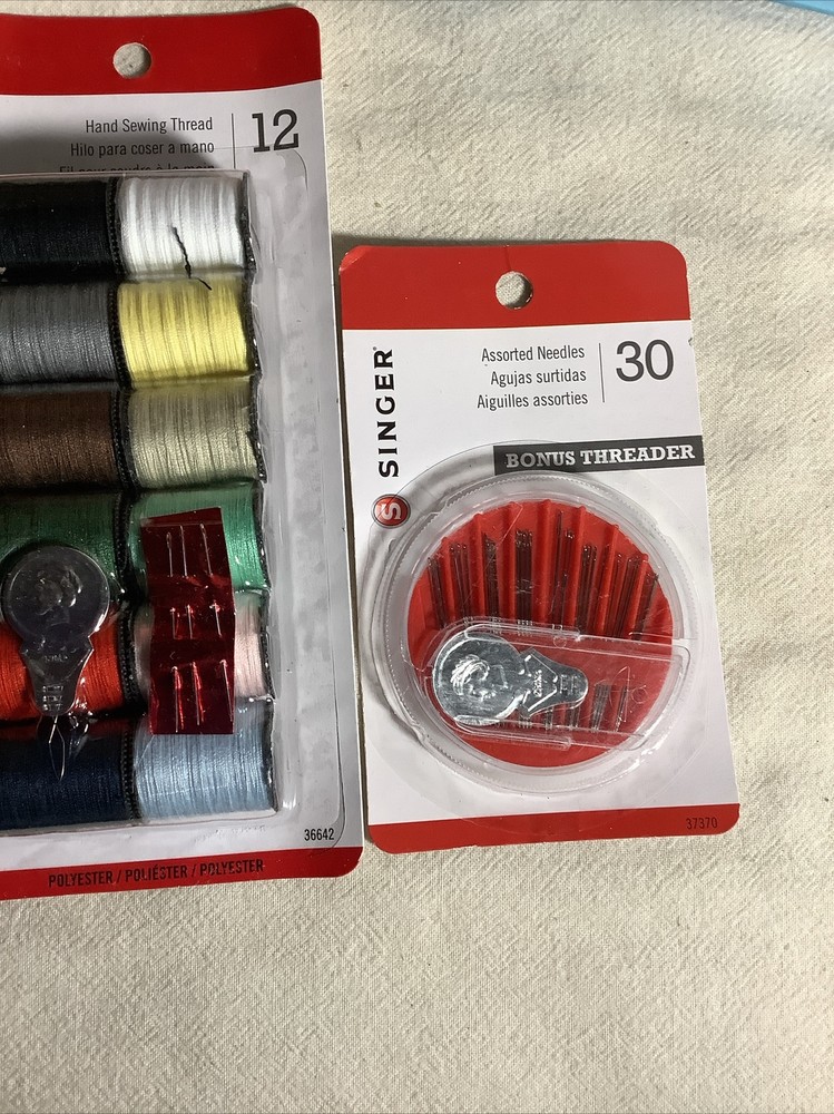 SINGER Polyester Hand Sewing Thread 12 Spools Needles & Threader/30 Asst Needles
