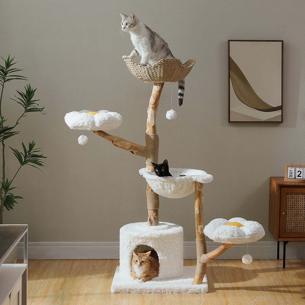 PAWZ Road Cat Tree Tower for Large Cats Modern Solid Wood Flower Scratching Post