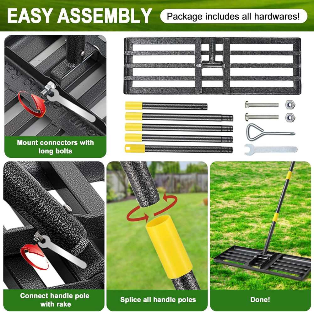 Lawn Leveling Rake, 30"X10" Levelawn Tool, 6FT Adjustable Handle Leveling Tool H