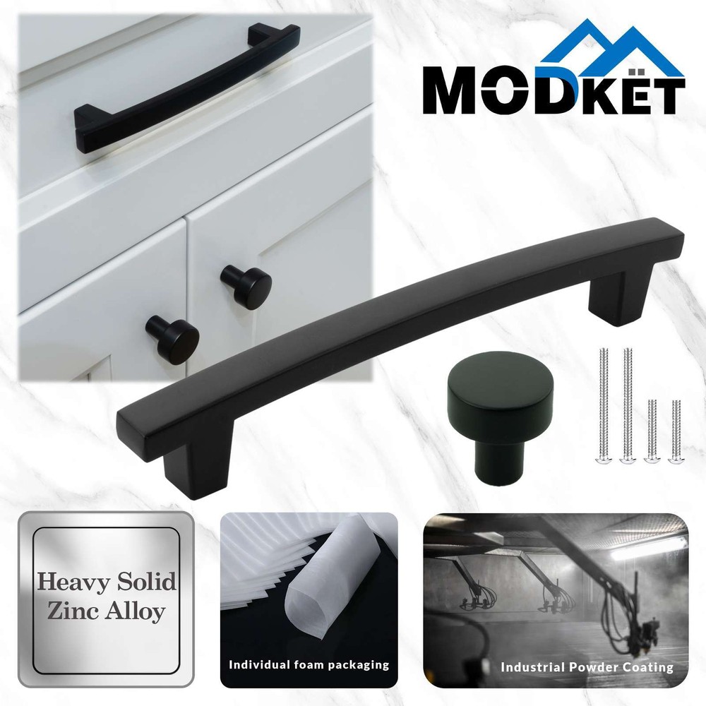 Solid Matte Black Square Cabinet Pulls Knobs Handles Kitchen Bath Drawers Modern
