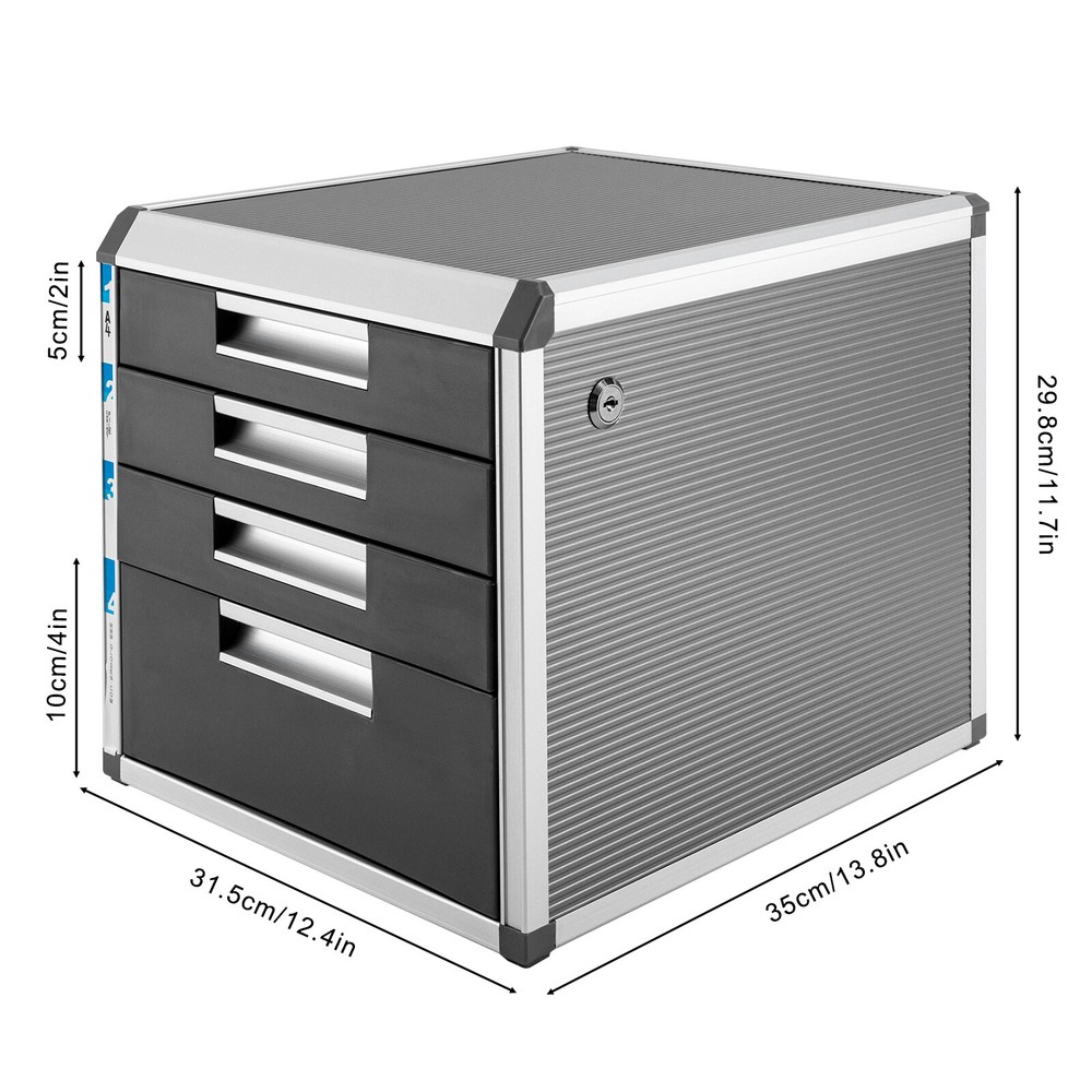 4 Layers Desktop Organizer Drawer Books File Locking Storage Cabinet Office