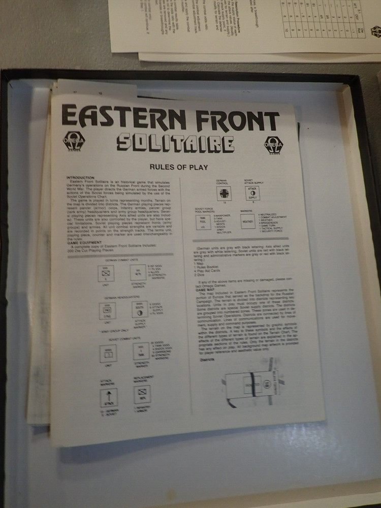 Eastern Front Solitaire Omega Games 1st Ed, 1986 Unpunched, Complete