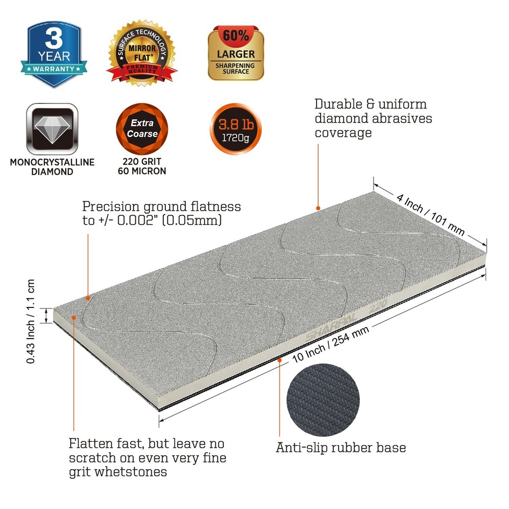 Diamond Lapping Plate 10'' x 4'' / 254 x 101 mm, Grit 220